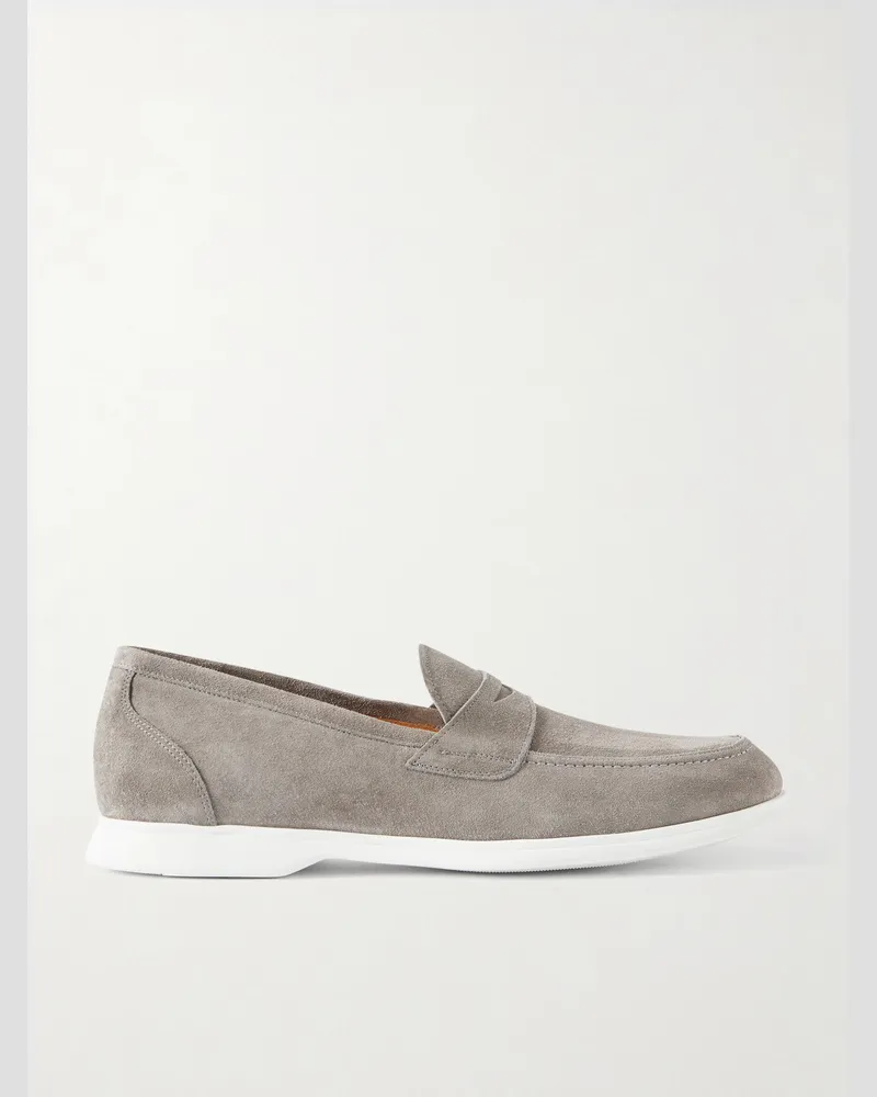 Kiton Suede Penny Loafers Gray