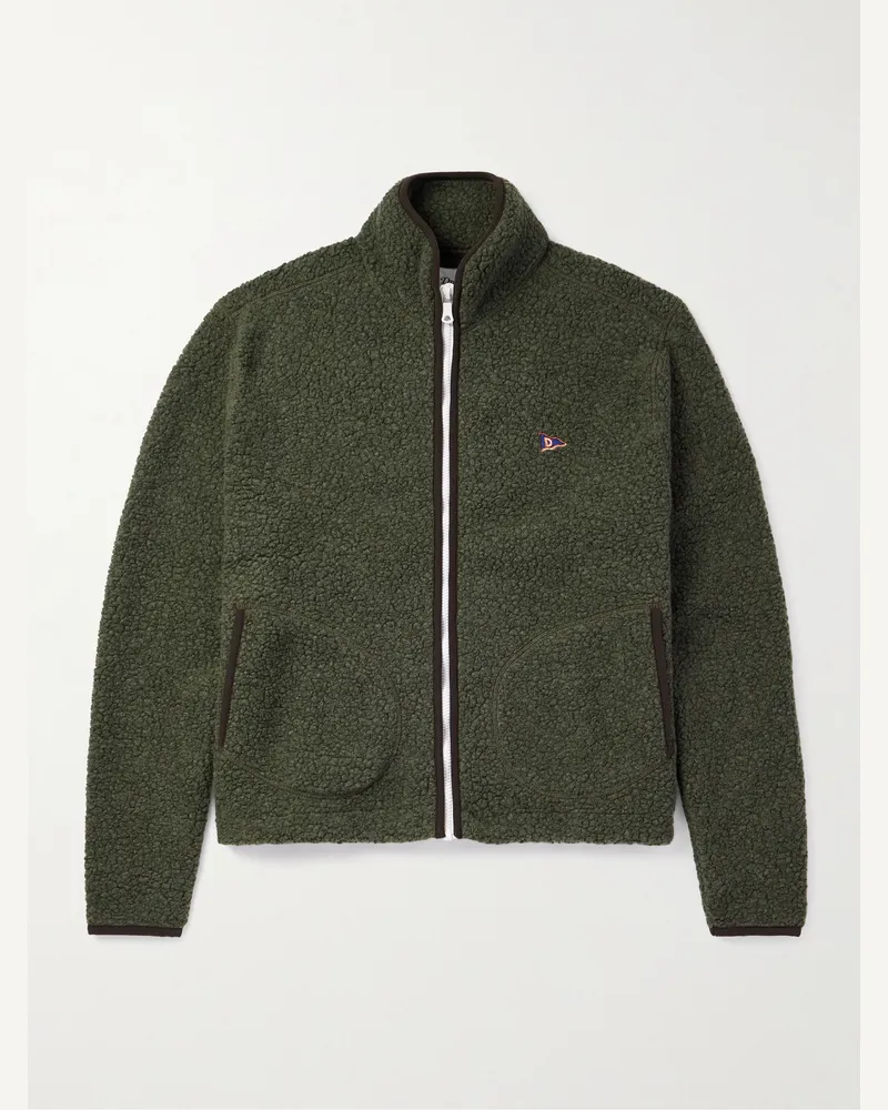 Drake's Logo-Embroidered Wool-Blend Bouclé Jacket Green