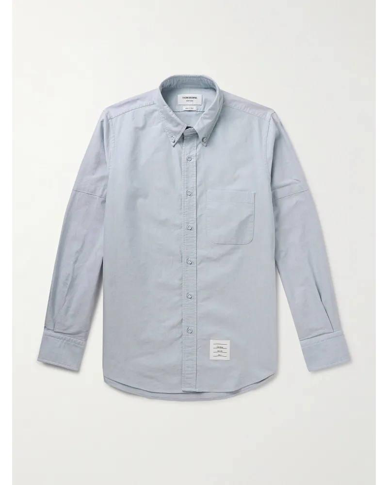 Thom Browne Hemd aus Baumwoll-Oxford mit Button-Down-Kragen und Logoapplikation Blau