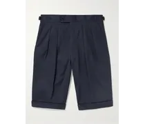 Gerade geschnittene Shorts aus Stretch-Baumwoll-Twill mit Falten