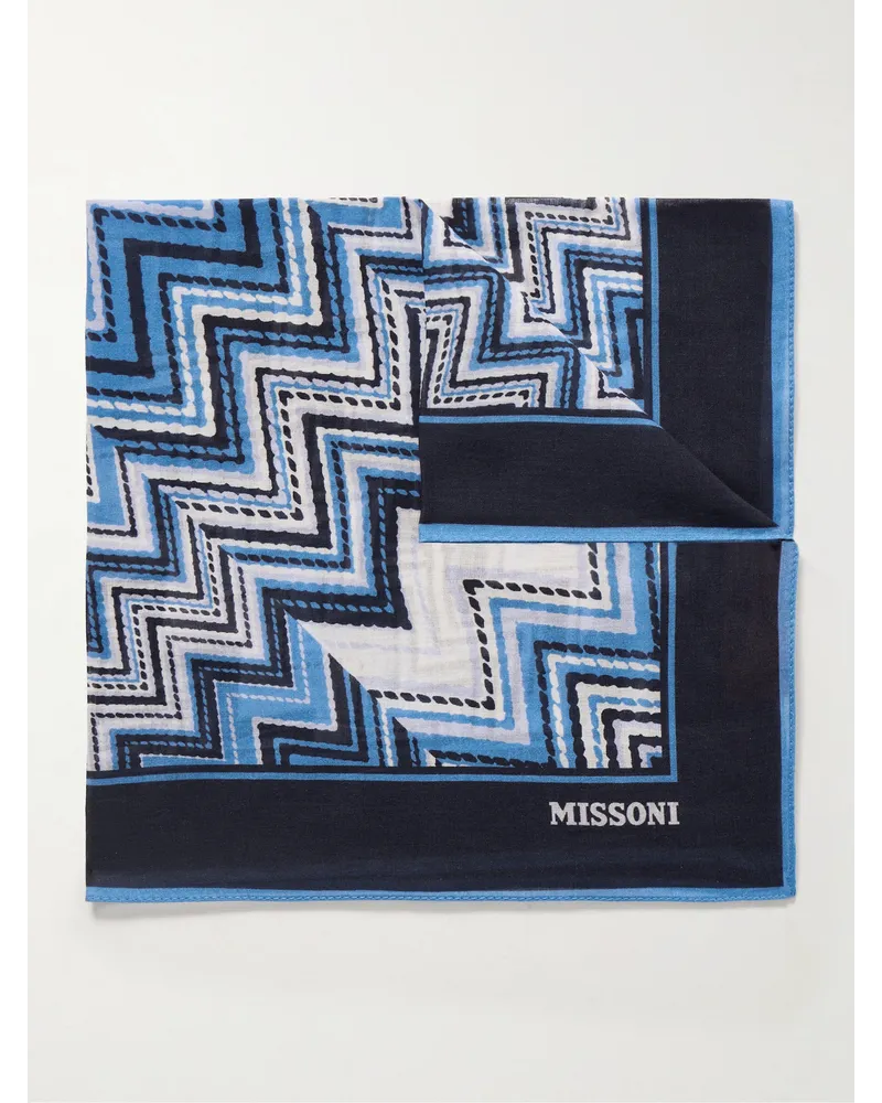 Missoni Einstecktuch aus bedrucktem Baumwoll-Voile mit Streifen Blau