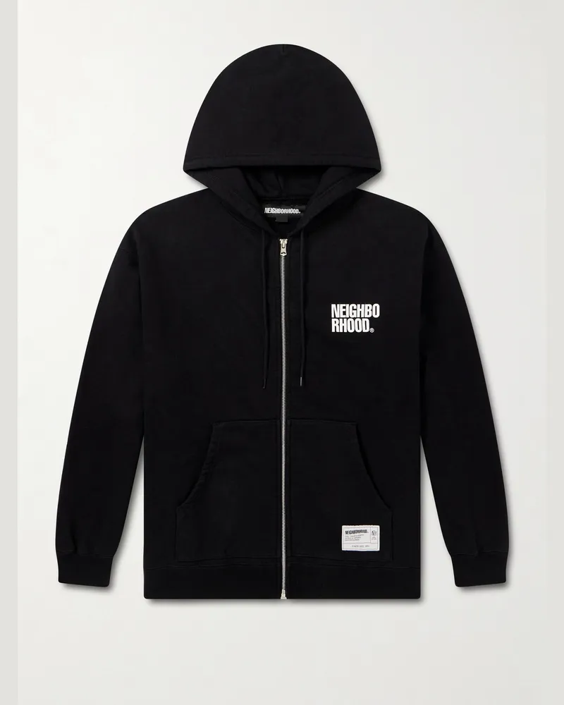 Neighborhood Logo-Print Cotton-Jersey Hoodie Black