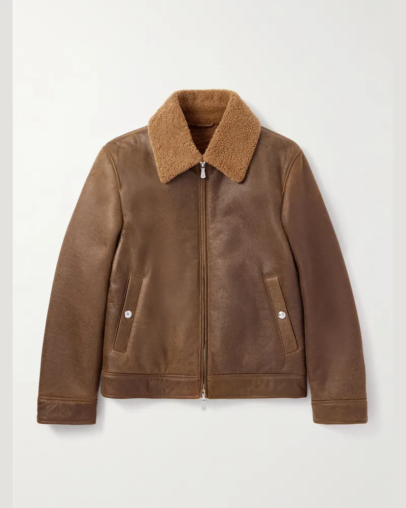 Eleventy Slim-Fit Shearling Jacket Brown