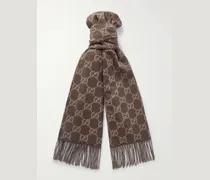 Fringed Logo-Jacquard Cashmere Scarf