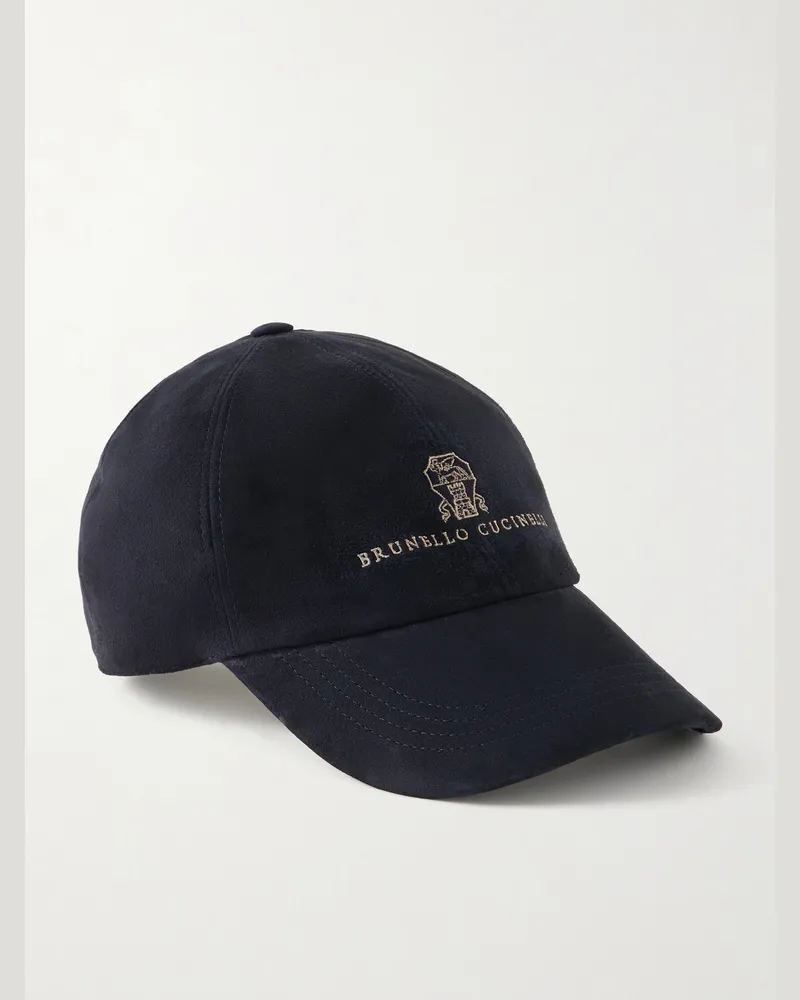 Brunello Cucinelli Logo-Embroidered Suede Cap Blue