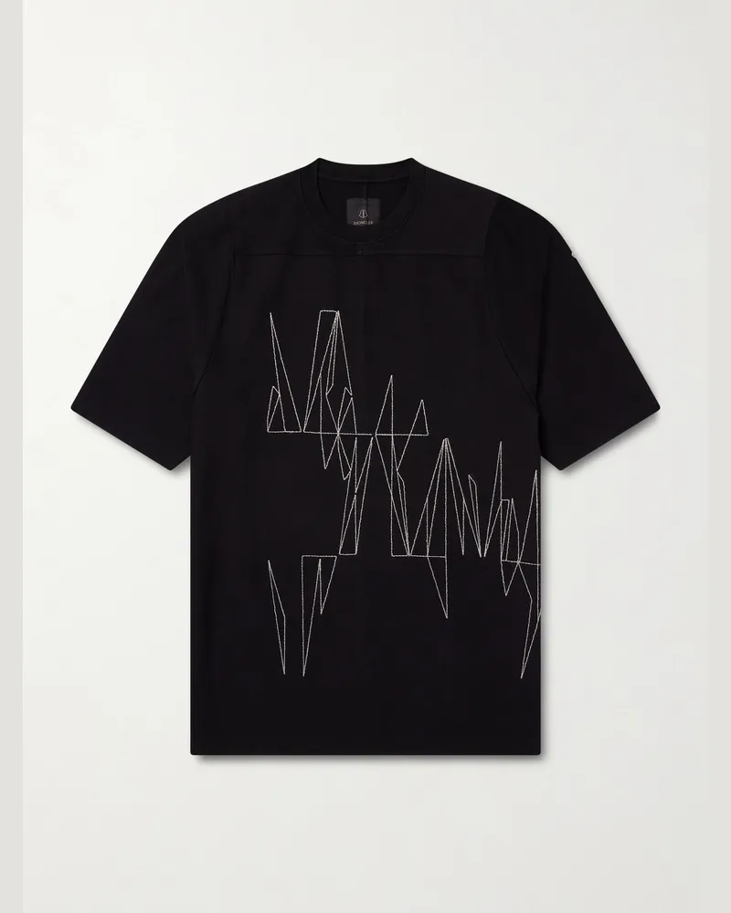 Rick Owens Moncler Oversized Logo-Appliquéd Embroidered Cotton-Jersey T-Shirt Black