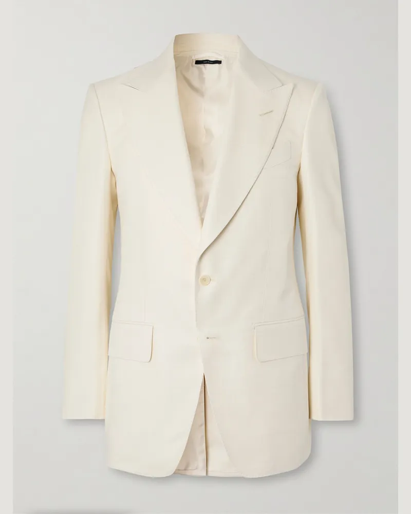 Tom Ford Schmal geschnittene Smokingjacke aus Grain de Poudre aus Seide Neutral