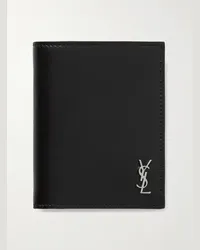 Saint Laurent Cassandre aufklappbares Portemonnaie aus Leder mit Logoprägung Schwarz