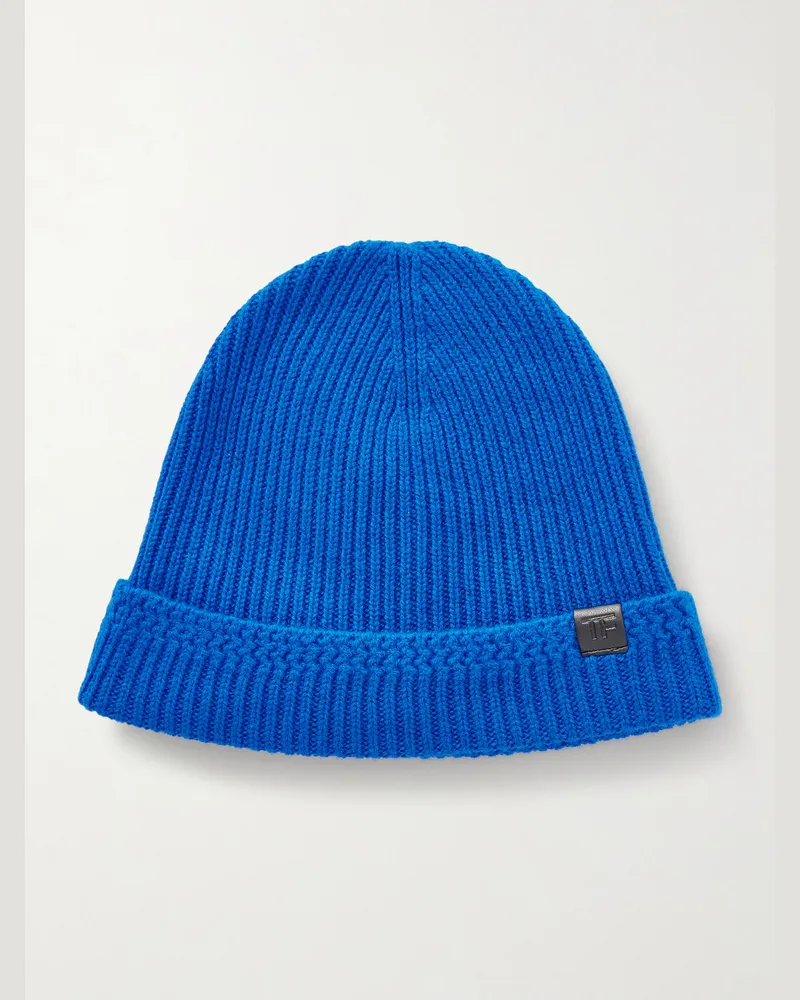Tom Ford Beanie aus Kaschmir in Rippstrick Blau