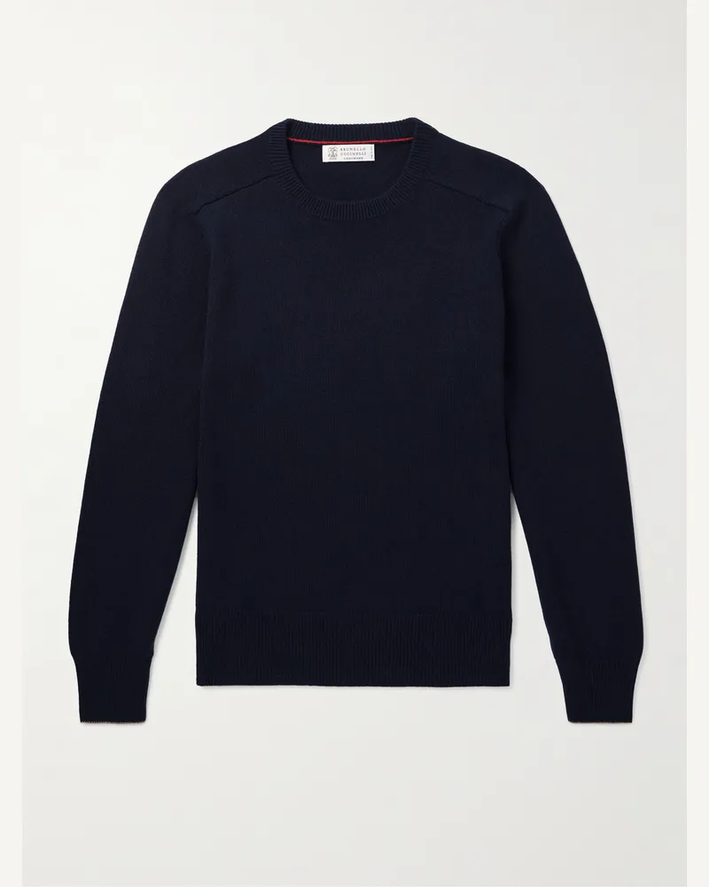 Brunello Cucinelli Schmal geschnittener Pullover aus Kaschmir Blau