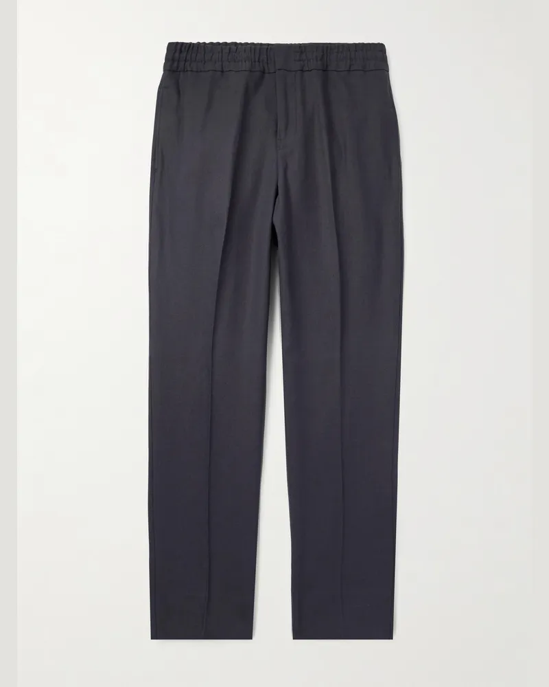 Ermenegildo Zegna Straight-Leg Linen-Twill Trousers Blue