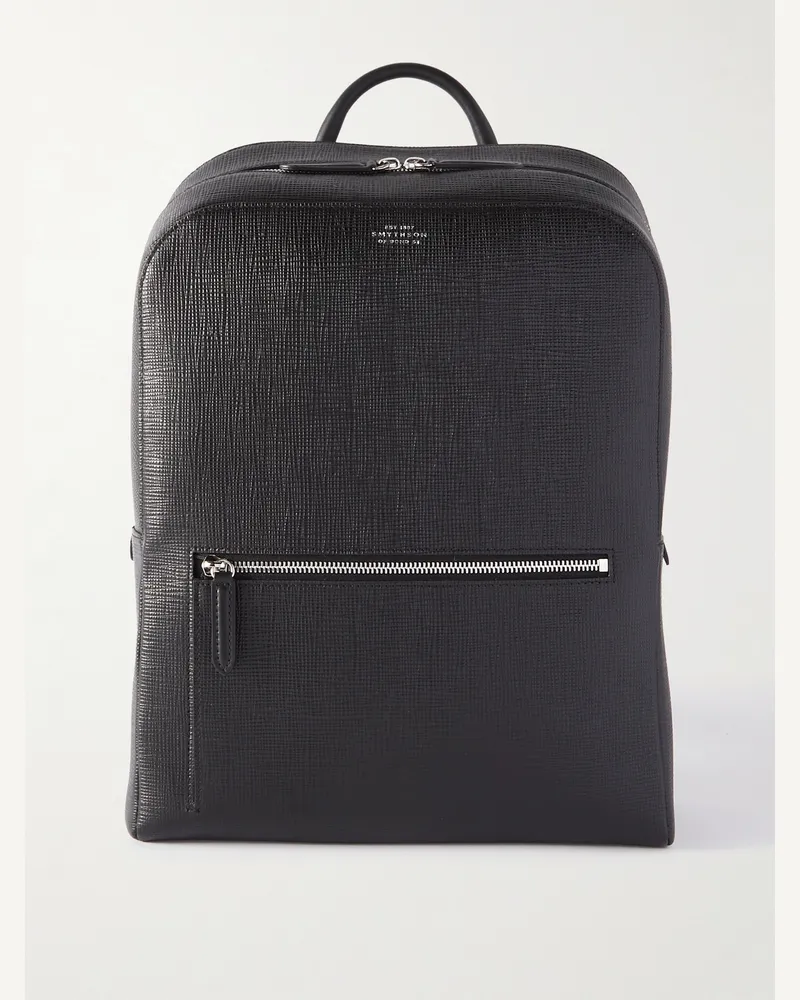 Smythson Panama Cross-Grain Leather Backpack Schwarz