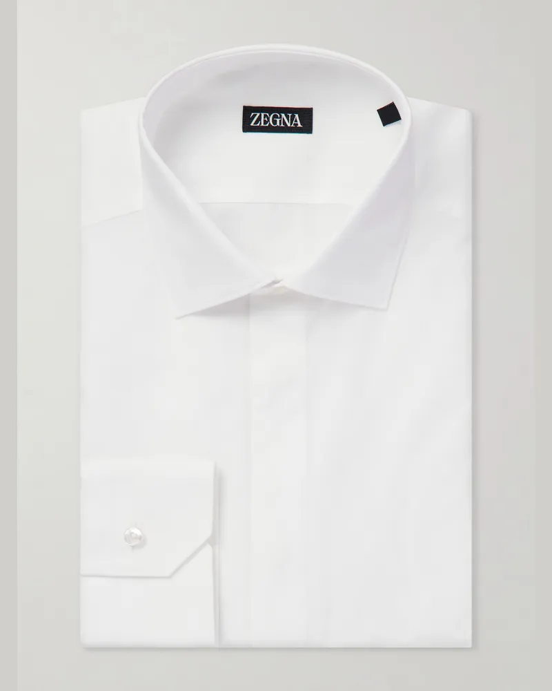Ermenegildo Zegna Trofeo Cutaway-Collar Cotton-Poplin Shirt White