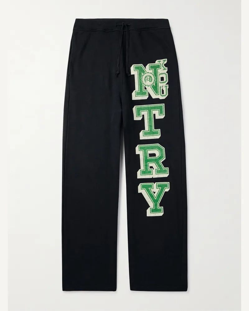 KAPITAL N.TRY Straight-Leg Printed Cotton-Jersey Sweatpants Black