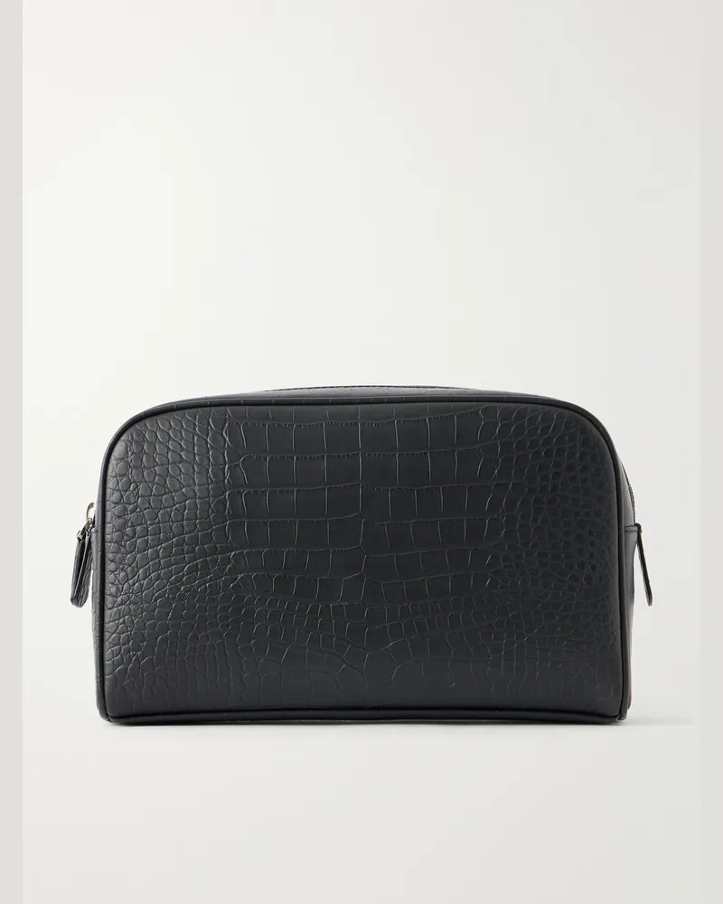 George Cleverley Croc-Effect Leather Wash Bag Black