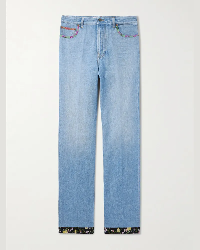 Valentino Garavani Gerade geschnittene Jeans mit geblümten Besätzen Blau