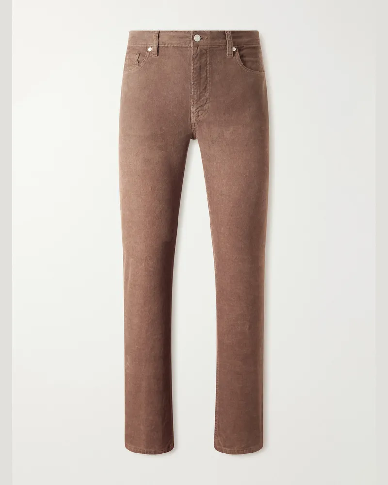 Frame Denim Modern Straight-Leg Cotton-Blend Corduroy Trousers Brown