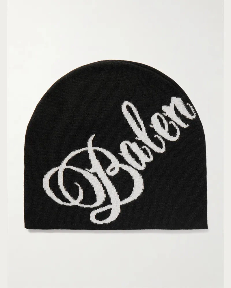 Balenciaga Intarsia-Knit Wool-Blend Beanie Black
