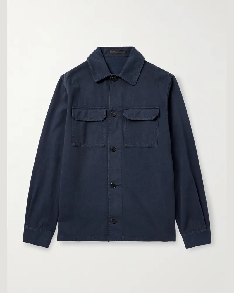Incotex Hemdjacke aus einer Woll-Kaschmirmischung Blau