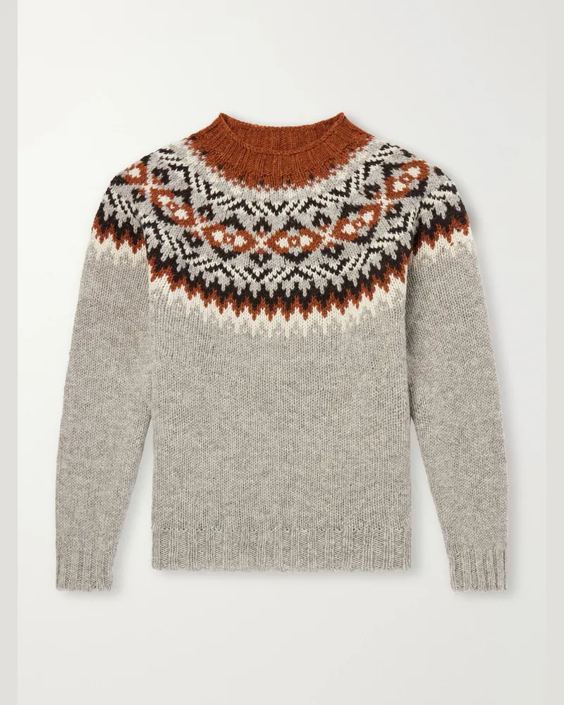 Barbour Fair Isle Intarsia-Knit Wool Sweater Gray