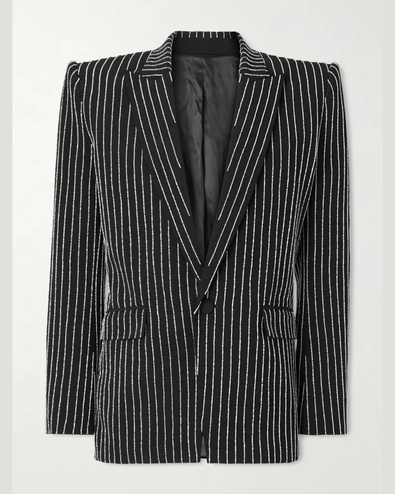 Balmain Bead-Embellished Woven Blazer Black