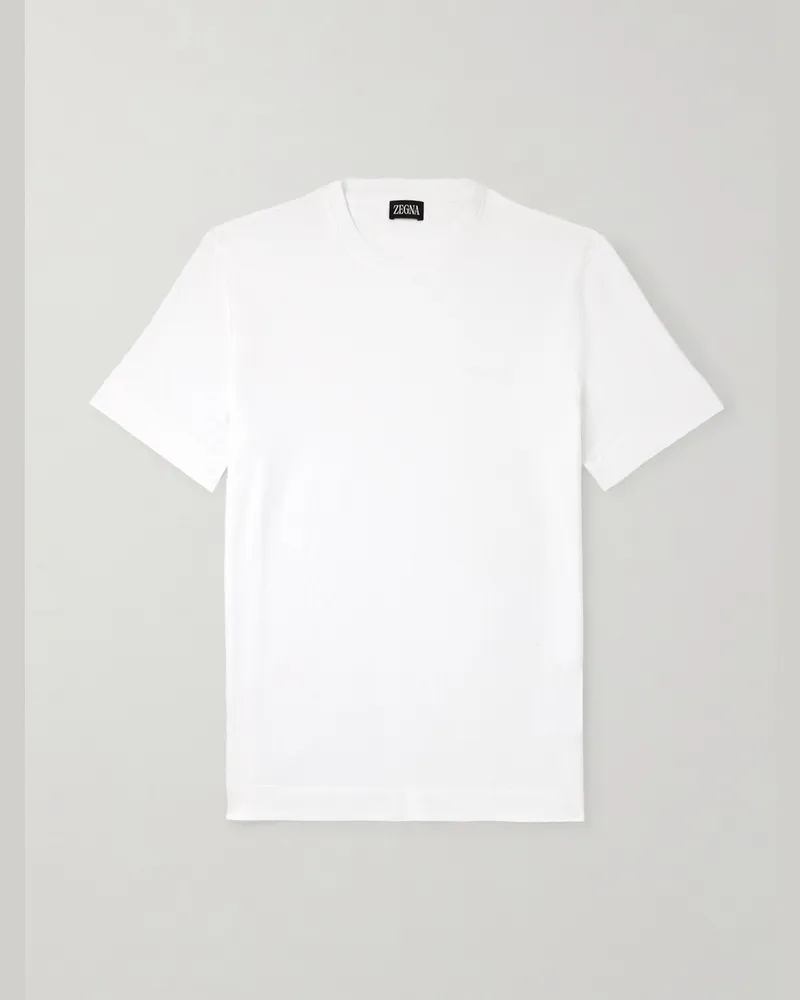 Ermenegildo Zegna Schmal geschnittenes T-Shirt aus Baumwoll-Jersey mit Logostickerei Weiß