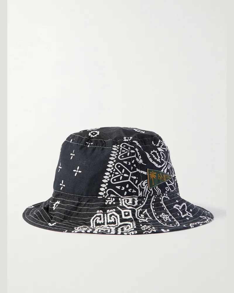 KAPITAL Logo-Appliquéd Bandana-Print Cotton Bucket Hat Black