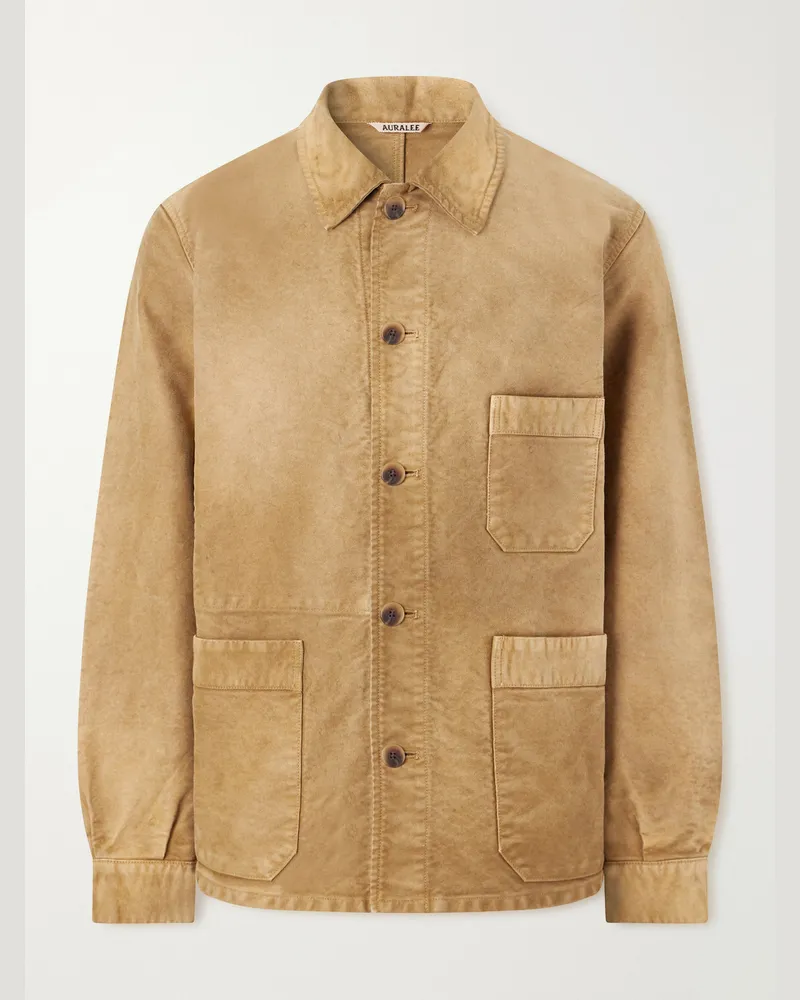 AURALEE Garment-Dyed Cotton-Moleskin Blouson Jacket Brown
