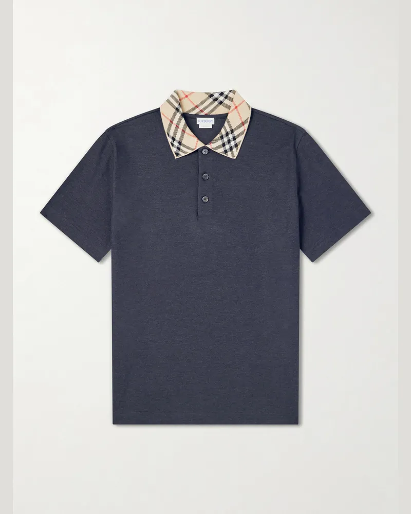 Burberry Checked Cotton-Piqué Polo Shirt Gray