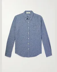 Alex Mill Hemd aus Chambray aus einer Leinen-Baumwollmischung mit Button-Down-Kragen Blau