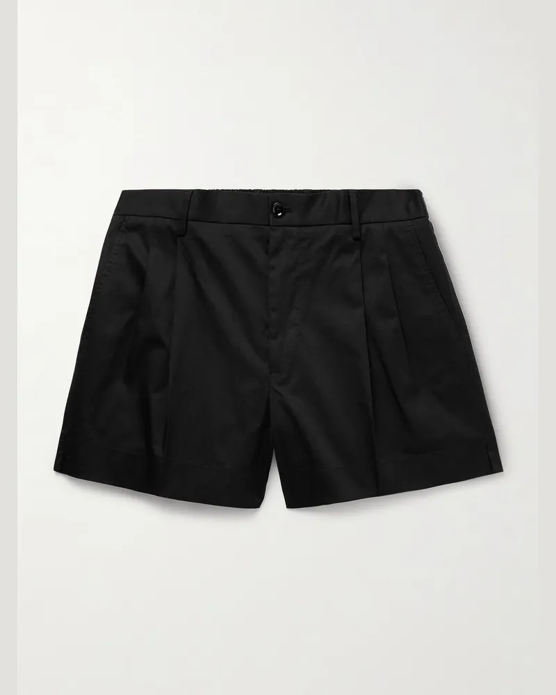 Dolce & Gabbana Schmal geschnittene Shorts aus Twill aus einer Baumwollmischung mit Falten Schwarz