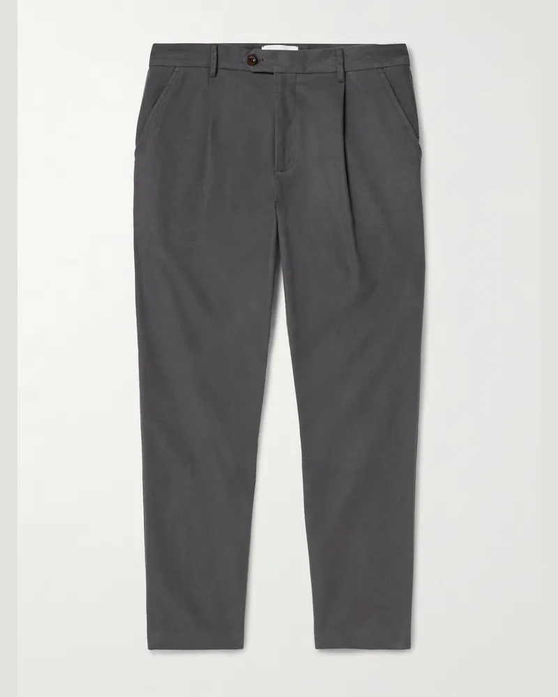 MR P. Daniel Tapered Pleated Organic Cotton-Blend Moleskin Trousers Gray