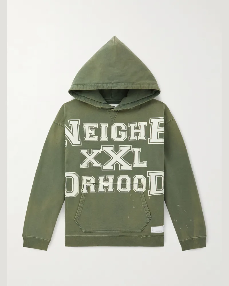 Neighborhood Savage Hoodie aus Baumwoll-Jersey mit Logoprint in Distressed-Optik Grün