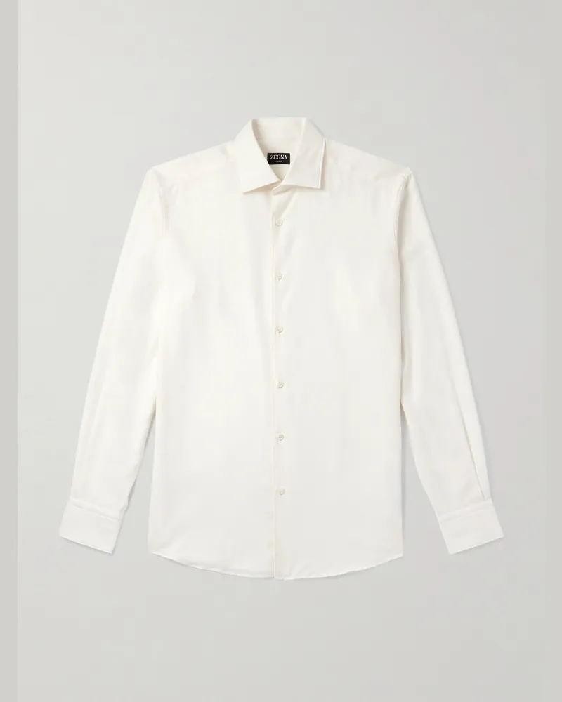 Ermenegildo Zegna Hemd aus Twill aus einer Baumwoll-Kaschmirmischung Weiß
