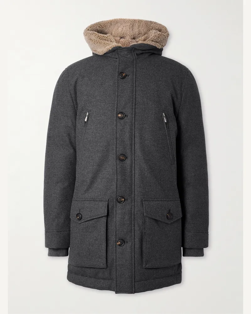 Brunello Cucinelli Parka aus einer wattierten Wollmischung mit Daunenfüllung und Kapuze Grau