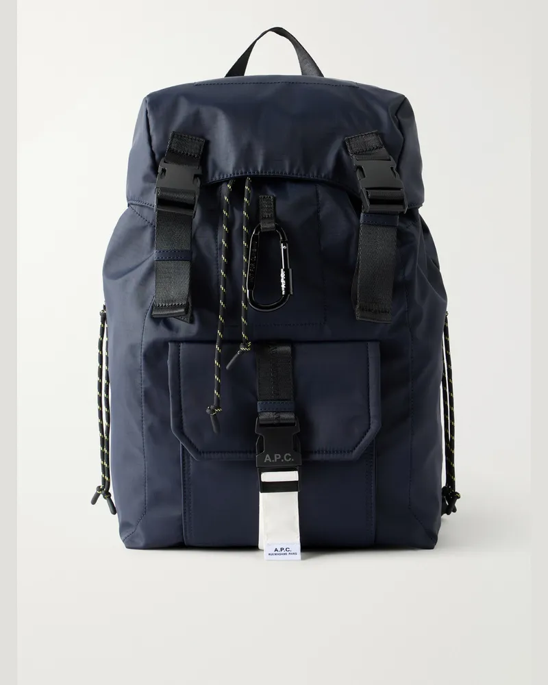 A.P.C. Logo-Print Rip-Stop Shell Backpack Blue