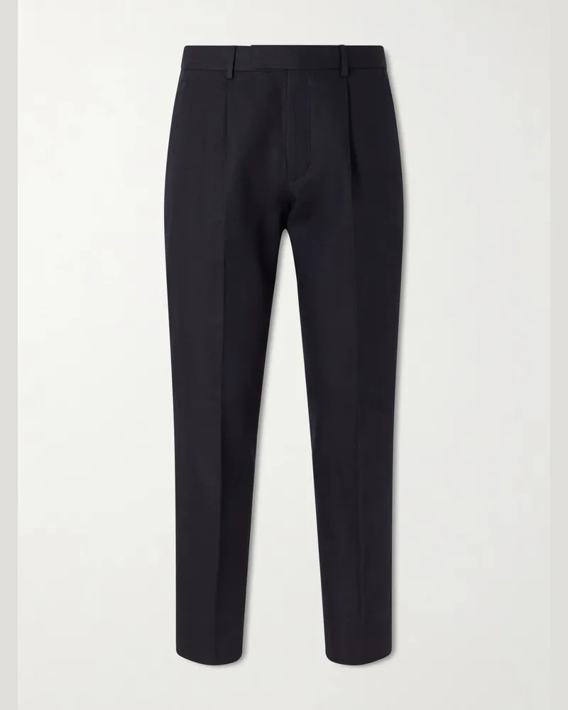 Ermenegildo Zegna Straight-Leg Pleated Cotton and Linen-Blend Trousers Blue