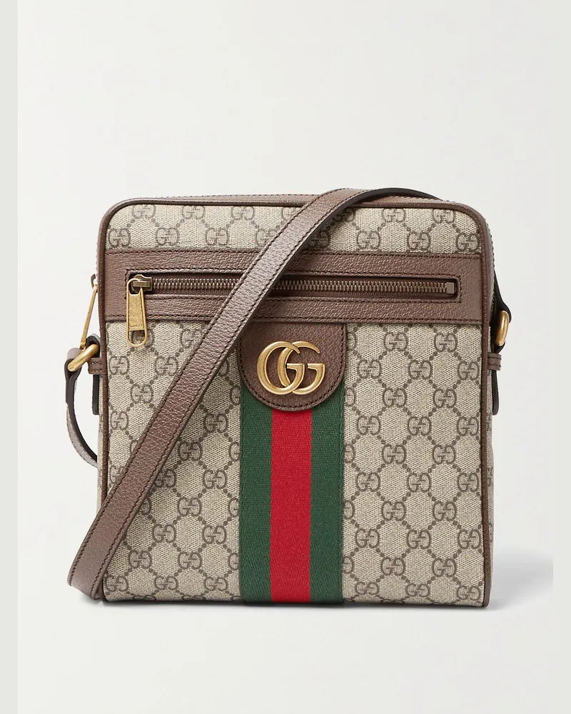 Gucci Ophidia Leather-Trimmed Monogrammed Coated-Canvas Messenger Bag Brown
