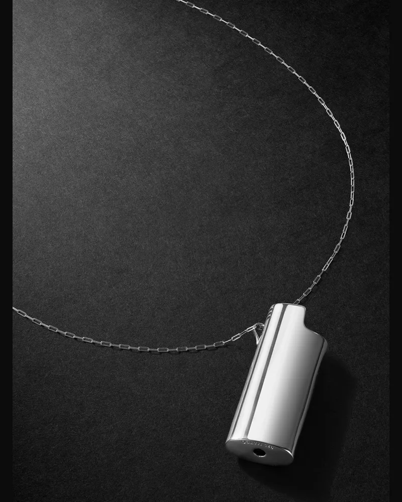 MATEO Rhodinierte Kette mit Feuerzeughalter-Anhänger mit Logo-Cut-out Silber