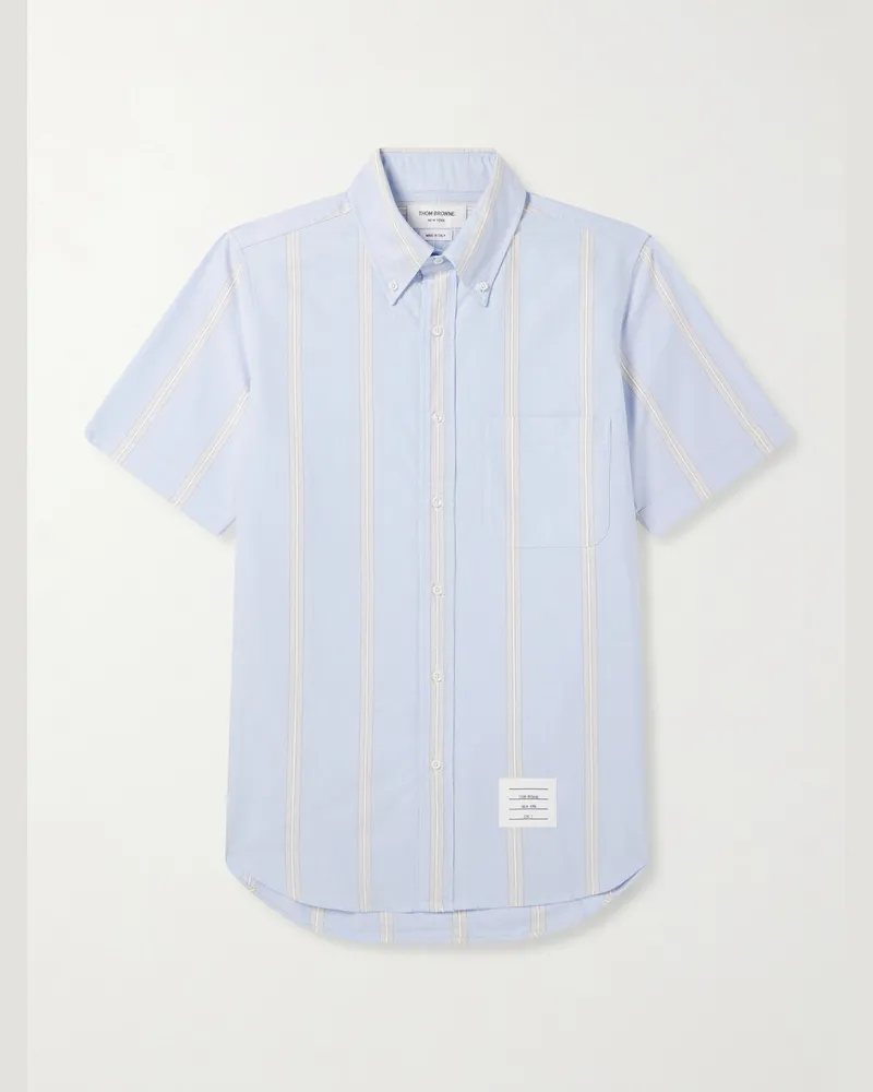 Thom Browne Button-Down Collar Striped Cotton Oxford Shirt Blue