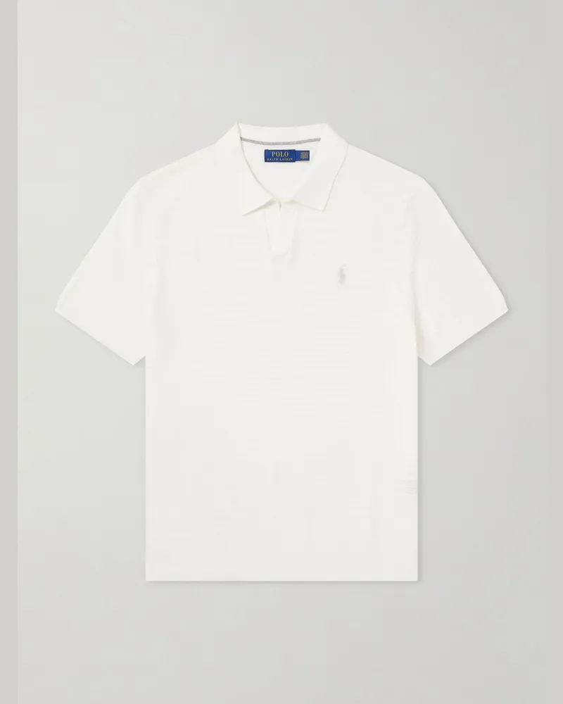Ralph Lauren Logo-Embroidered Cotton and Linen-Blend Polo Shirt White