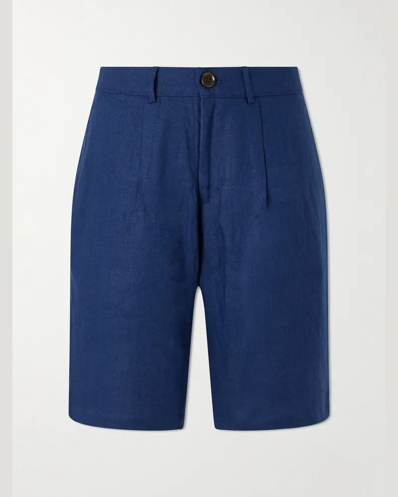 Oliver Spencer Coney Straight-Leg Pleated Linen Shorts Blue