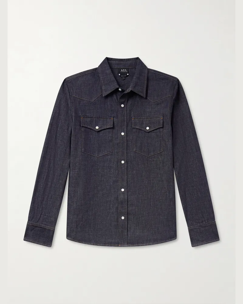 A.P.C. Hemd aus Biobaumwoll-Chambray Blau