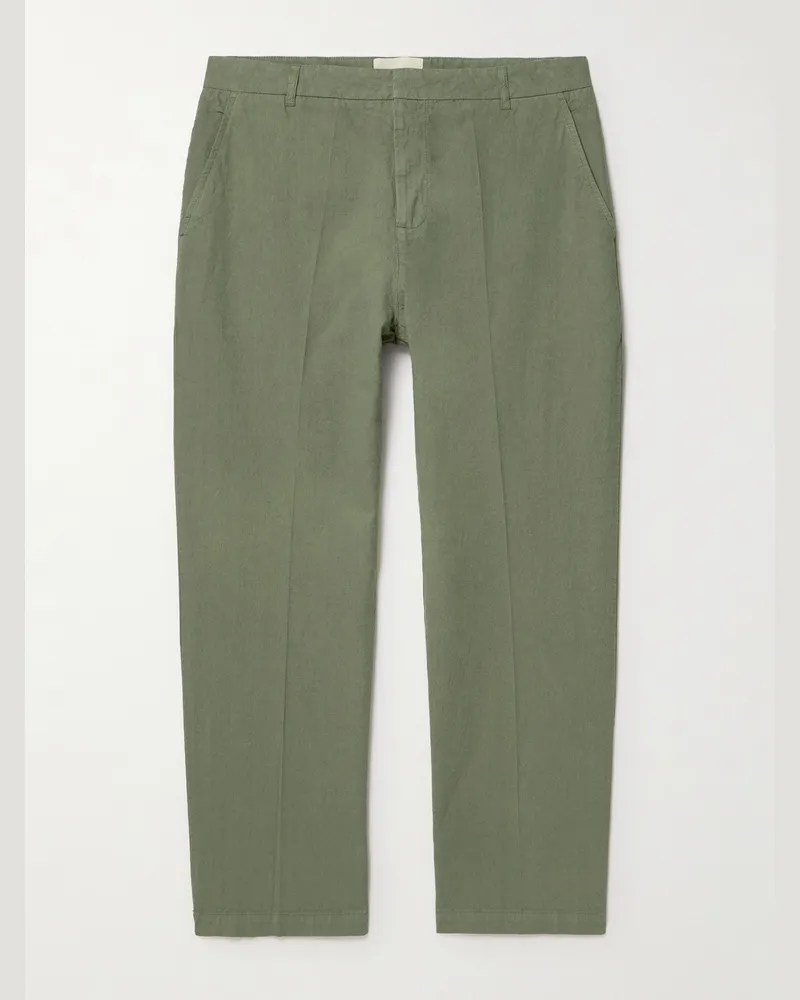 Folk Lunar Straight-Leg Linen and Cotton-Blend Suit Trousers Green