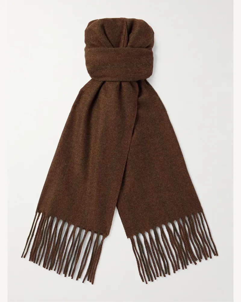 Loro Piana Schal aus Twill aus einer Woll-Kaschmirmischung mit Fransen und Streifen Braun