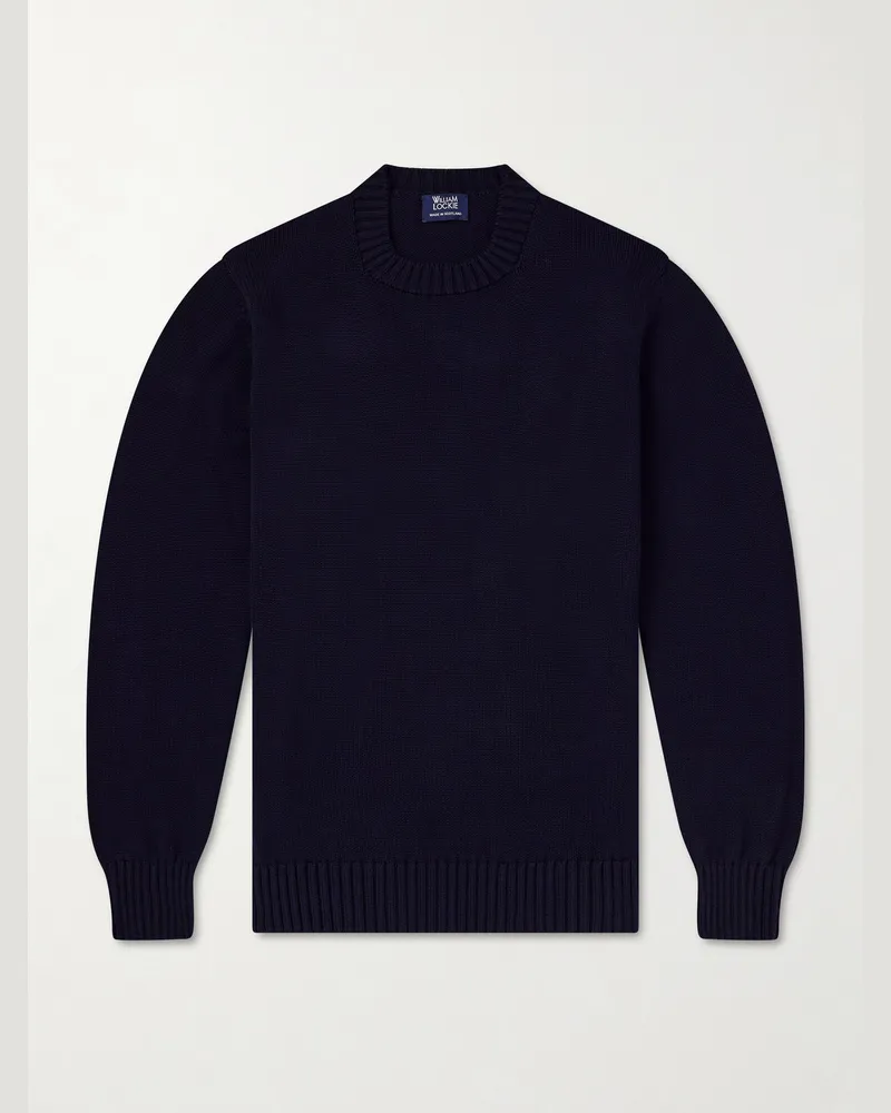 William Lockie Knitted Cotton Sweater Blue