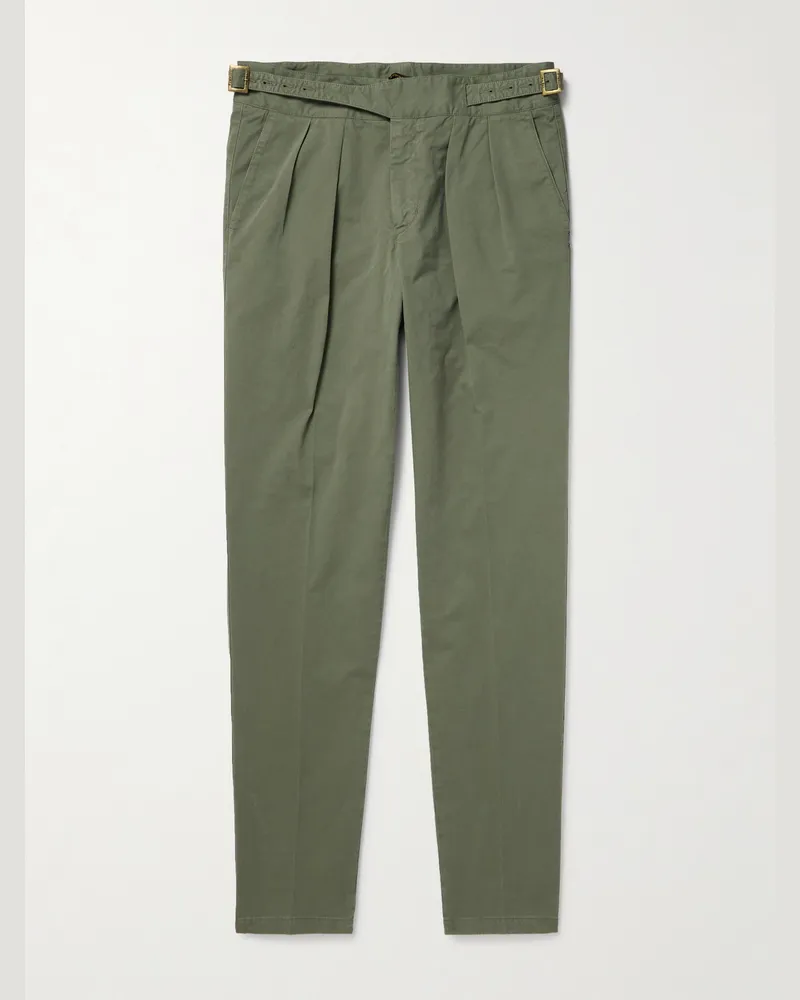 Rubinacci Manny gerade geschnittene Hose aus Baumwoll-Twill mit Falten Grün