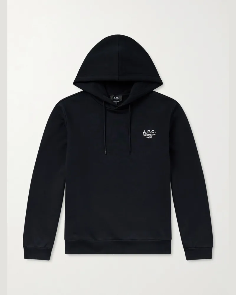 A.P.C. Standard Rue Madame Logo-Embroidered Organic Cotton-Jersey Hoodie Black