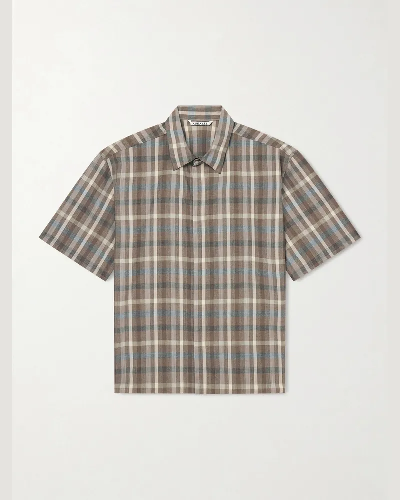 AURALEE Checked Wool Shirt Brown