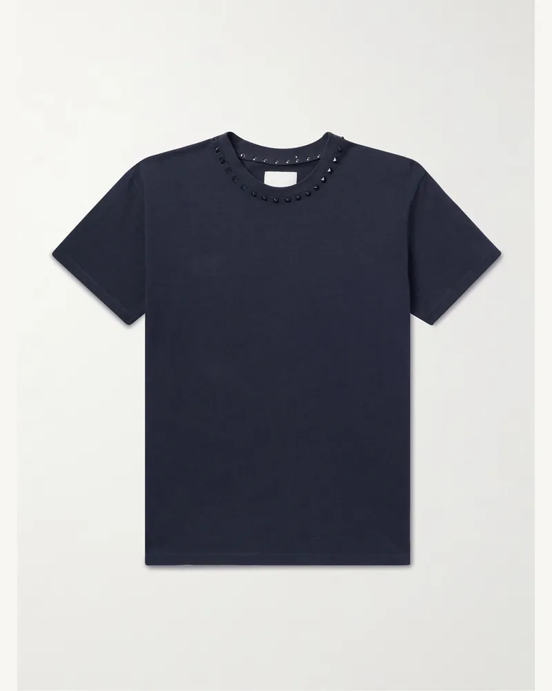 Valentino Garavani Rockstud T-Shirt aus Baumwoll-Jersey mit Nieten Blau